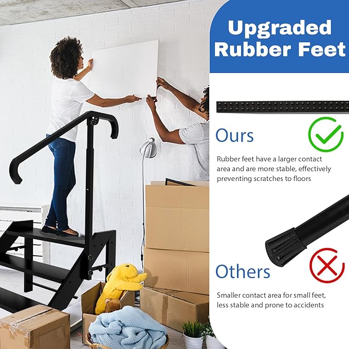 Step Ladder, Foldable Step Stool, 3 Step Folding RV Steps with Handrail, Camper Steps Outdoor, for Reaching High, Travel Trailer, Mobile Home, Spa