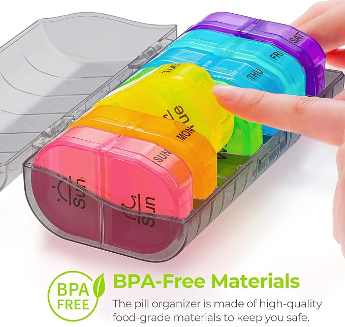 AUVON Pill Box 2 Times a Day, Weekly Pill Organizer AM PM with 7 Daily Pocket Case to Hold Vitamin, Medicine, Medication, and Supplement