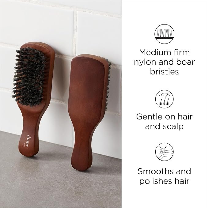 Diane Reinforced Boar Bristle Club Wave Brush for Men and Barbers – Medium Bristles for Thick and Curly Hair – Use for Detangling, Smoothing, Wave Styles, Restore Shine and Texture