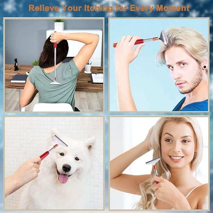 Back Scratcher with Detachable Heads, Metal Backscratchers Extendable for Women Men, Wider Claws/Wooden Handle/Massage Roller, Long Head Body Scratcher Massager