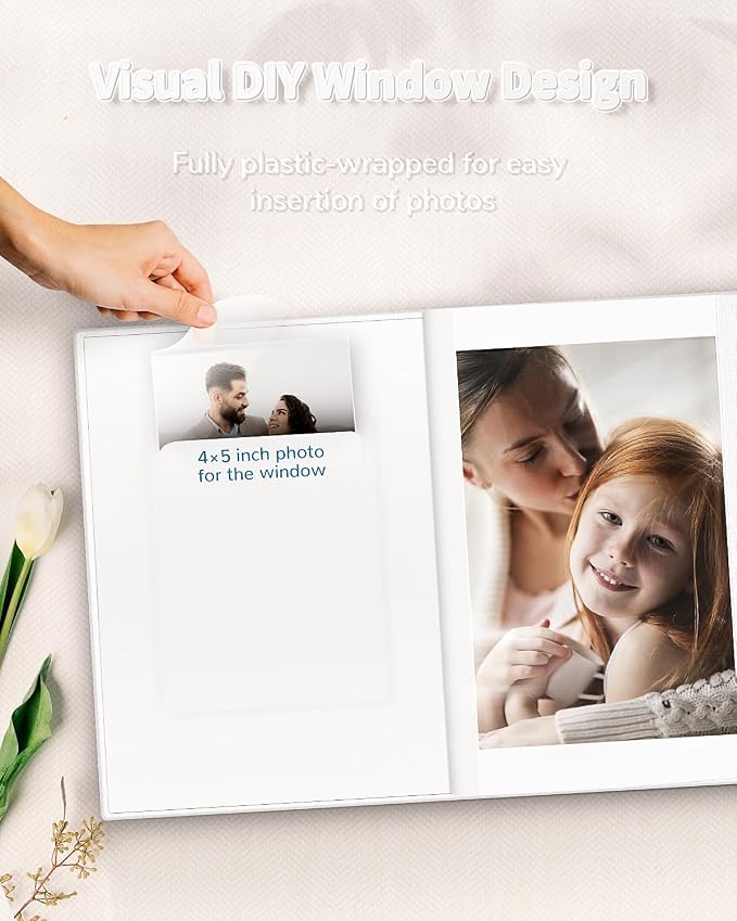 Artfeel Photo Album 4x6 with 100 Pockets,Slip-in Picture Albums,Linen Cover Memory Book with Front Window,White Page Vertical Photo Book for Wedding,Family,Anniversare,Baby,Vacation