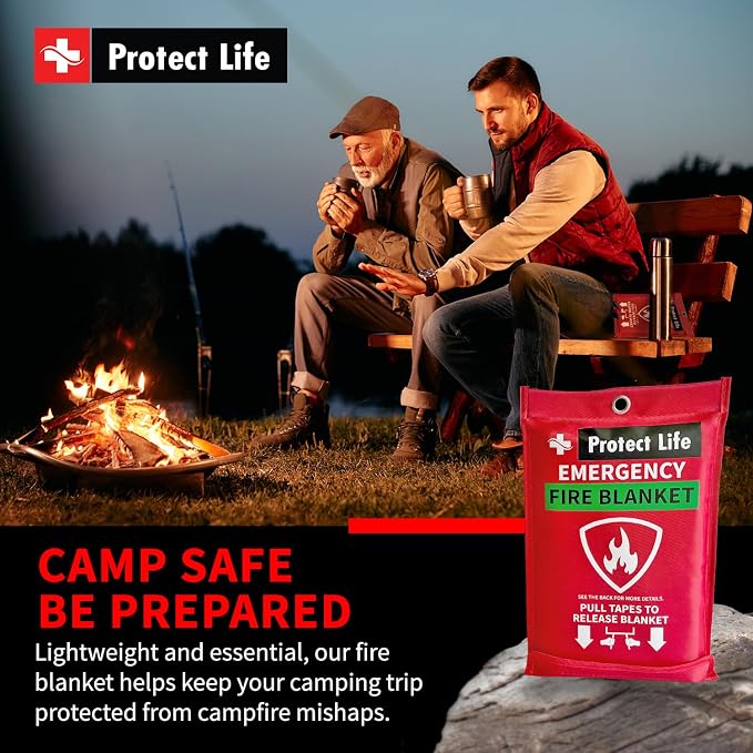Protect Life Saving Emergency Fire Blankets 4 Pack - 40"x40", Fiberglass Fire Blanket for Home & Kitchen - Fire Suppression or Retardant Tarp - Fire Safety Kit for Car or Camping