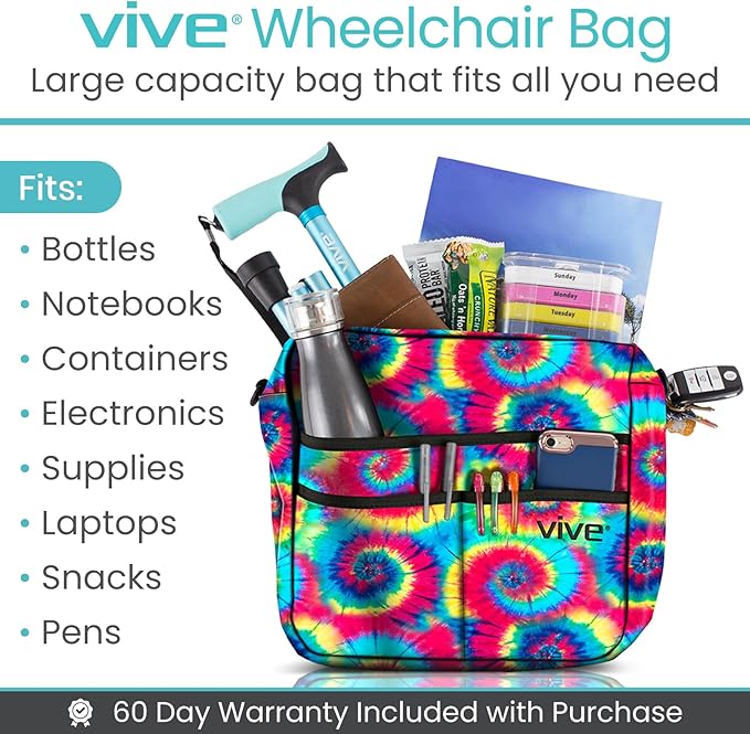 Vive Wheelchair Bag - Machine Washable, Double-Stitched, Water-Resistant Accessory Backpack for Rollators, Wheel Chairs, Walkers - Pouch with XL Pockets & Straps for Quick Installation
