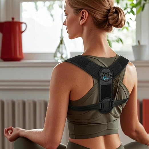 GROKIE Posture Corrector for Women and Men - Back Brace for Rounded Shoulders & Upper Back Support - Breathable Shoulder Brace for Computer Work&Desk Job,Under Clothes Medium(Chest Size 32-45") Black