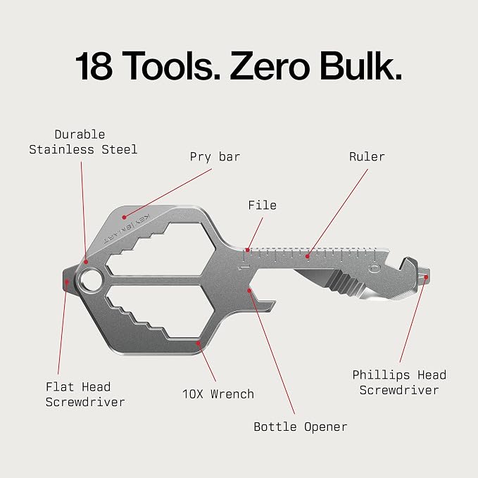 KeySmart Multitool Pro - 18-in-1 Multifunction Key Shaped Tool Pocket Multi-Tool Key Chain Bottle Opener Keychain, Key Multitool Keychain for Men Gift, EDC Gear Keychain, Stainless Steel, 3 Pack