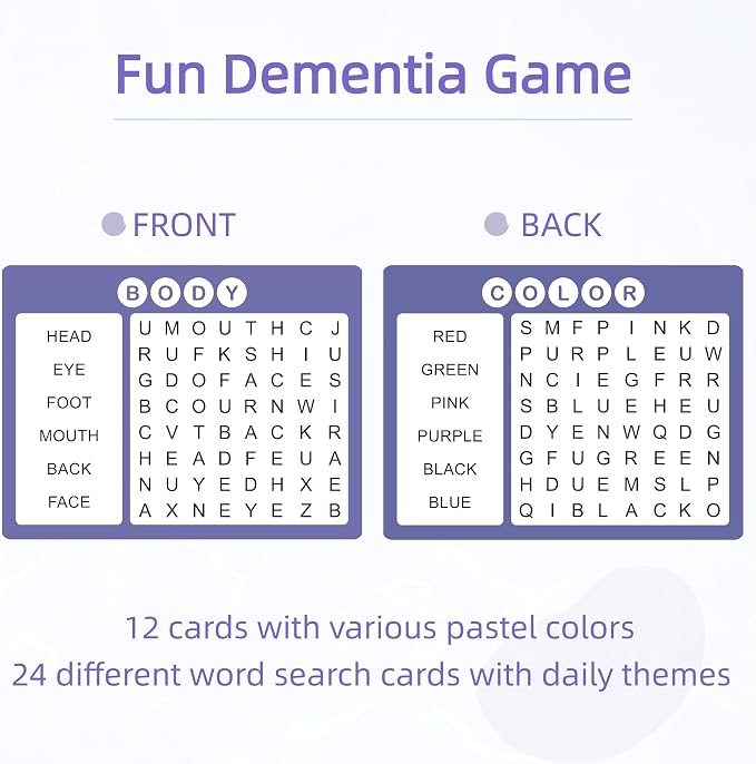 12 Pcs Word Search Cards for Dementia Game | Dementia Activities for Seniors | Alzheimer's Products for Dementia Patients | Games for Dementia Seniors| Reusable Large Print Word Search Books