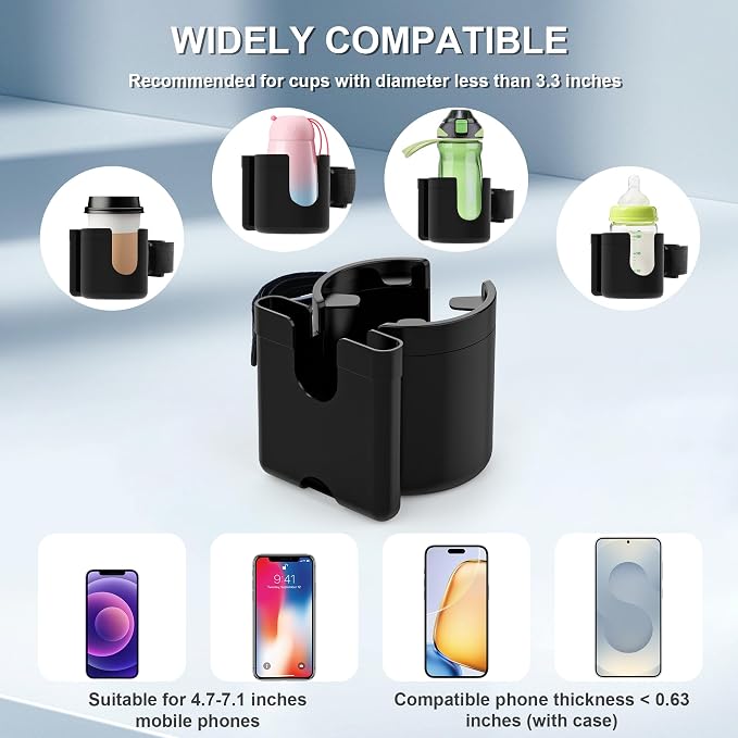 2-in-1 Cup and Phone Holder for Walker, Wheelchair, Rollator | Cup and Phone Holder Compatible with Drive Medical Nitro Rollator, Safe and Steady, Easy installation