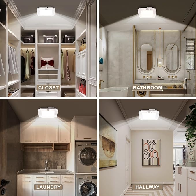 Rechargeable Motion Sensor Ceiling Light, Closet Light with USB Cable | Battery Operated, Motion Activated Cool White Light, Indoor Use for Closet Stair Pantry Hallway Shed Laundry