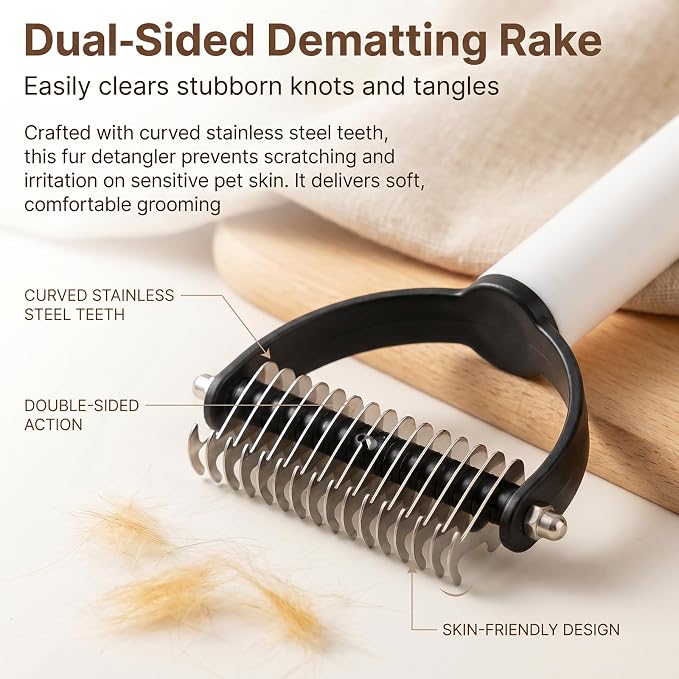 2-In-1 Double Sided Dematting Comb for Cats & Dogs, Multi-Functional Pet Detangling Comb, Double Sided Lint Remover Comb with Lint Roller, Suitable for Both Long and Short Haired Pets (Black)