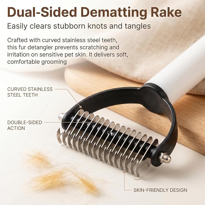Pet Grooming Brush, Double Sided Dematting Comb for Cats＆Dogs, Undercoat Rake Pet Brush for Long Hair, Deshedding Grooming Tool, Gentle Matt Remover Detangler for Long Thick Haired Pets(Black+Brown)
