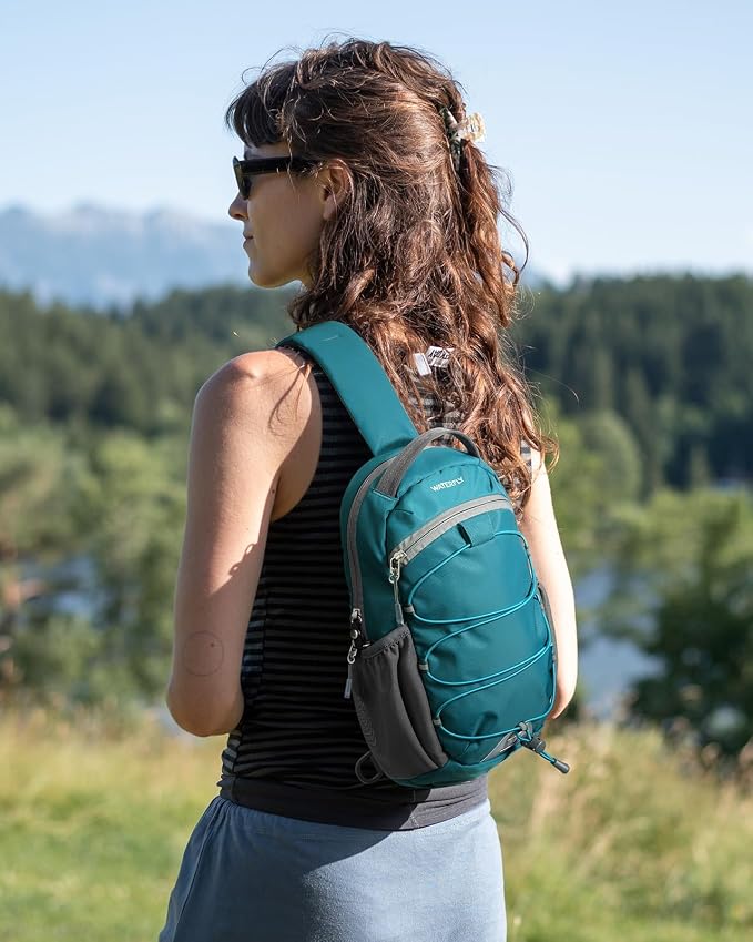 WATERFLY RFID Anti Theft Sling Bag: Small Crossbody Travel Hiking Daypacks | RFID pocket,Multi-compartment pocket,Water-resistant,Adjustable shoulder strap with card pocket,Lightweight nylon