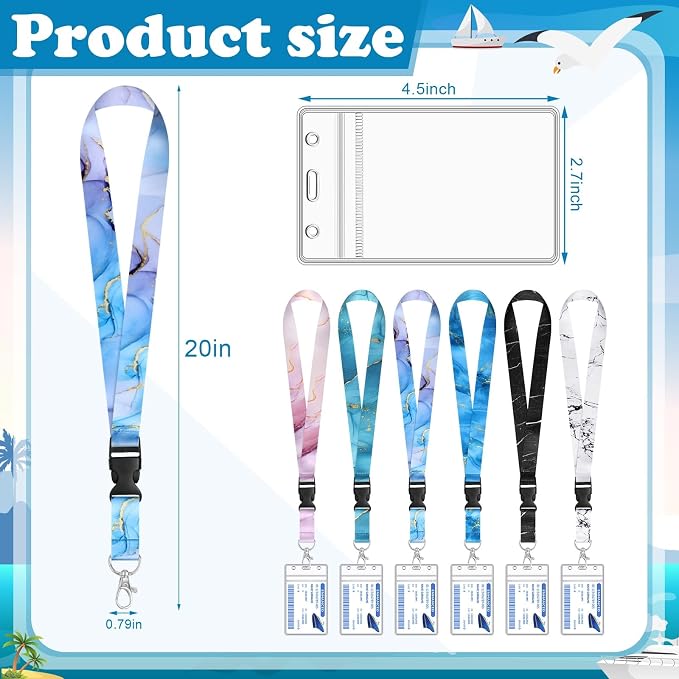 HONSIO 6 Pack Cruise Lanyard for Ship Cards, Cruise Essentials 2026, Marble | Detachable Lanyards with Waterproof ID Badge Holders, Cruise Must Have for Carnival, Royal Caribbean, NCL