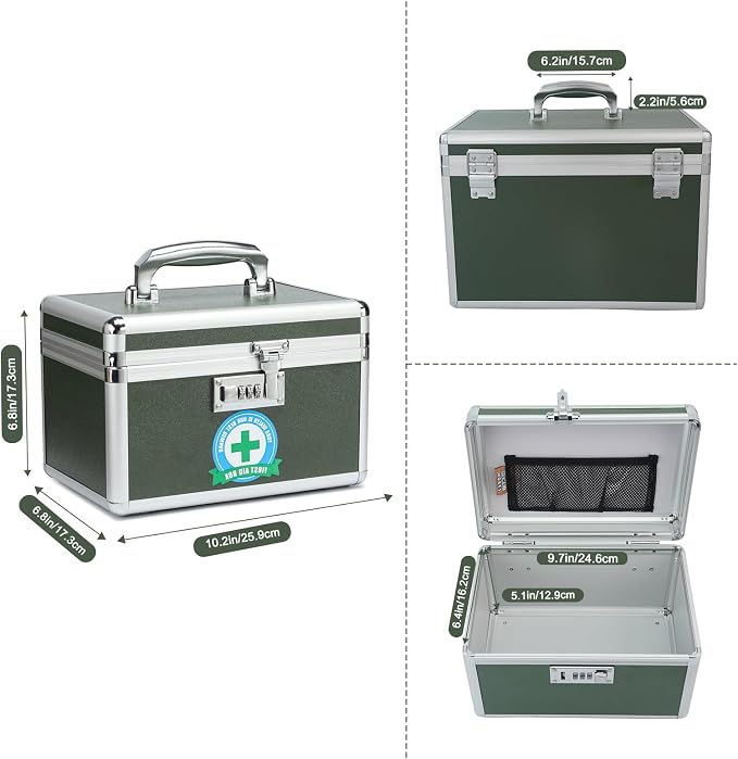 Medication Lock Box with Combination, Lockable Medicine Storage Box, Empty First Aid Box, Security Lock Box, Medical Organizer, Multipurpose Locking Box for Home and Outdoor (Green, SMALL)