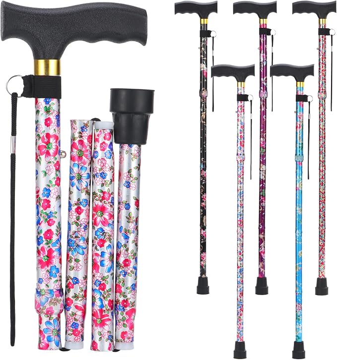 PARLORA Walking Cane for Women and Men, Collapsible, Lightweight, Sleek, Foldable Folding Cane | Walking Sticks for Seniors & Adults with Comfortable T-Handle