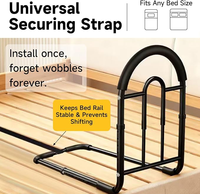 Bed Rails for Elderly Adults Safety - Adjustable Bed Assist Rail with Non-Slip Handle & Storage Pocket, 350LBS, Tool-Free, ASTM Compliant, Bed Cane for Seniors Fits King/Queen/Full/Twin Beds