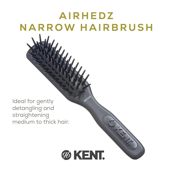 Kent AH10G Airhedz Pro Narrow Pin Hair Brush Narrow Cushion Paddle Brush - Taming Fat Pins, Detangling Long Thick and Curly Hair, Scalp Massager and Growth Stimulator for All Hair Types(Fat Pin, Grey)
