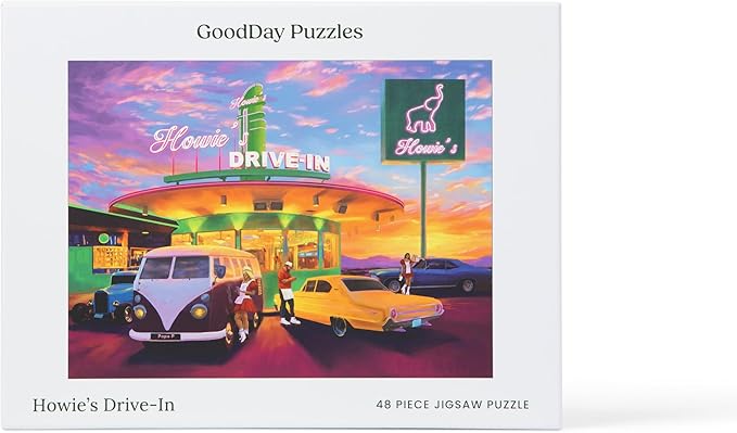 Large Piece Jigsaw Puzzle – Easy & Colorful, Dementia & Memory Activities for Seniors, Elderly Gifts, 48 Pieces, Howie's Drive-in