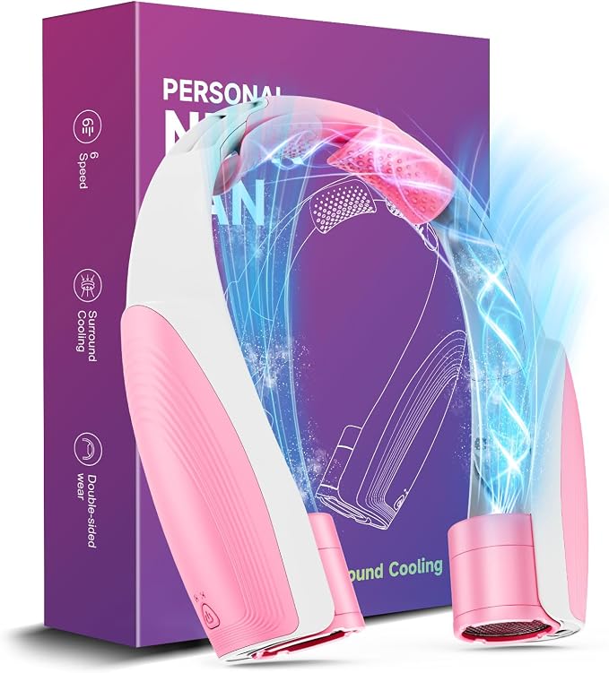 Portable Neck Fan with 6 Powerful Speeds, 8000mAh Battery Rechargeable Fan | 20H Runtime, Hands-Free 360° Cooling Personal Wearable Neck Fan, Gift for Women Travel Concerts(Pink)