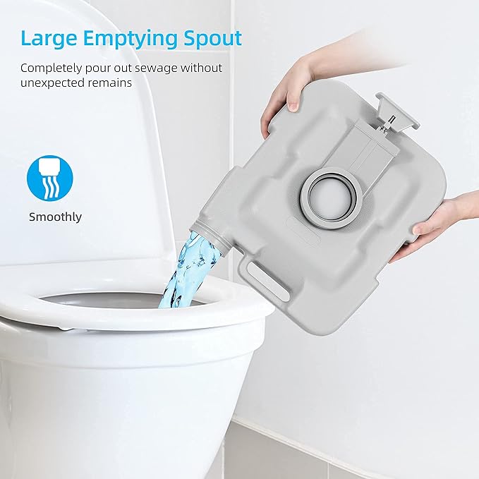 YITAHOME Portable Toilet 2.6 Gallon Camping RV Potty, Double Water Outlet, Press Flush Pump, for Travel, Boating, Hiking, Trips,Gray