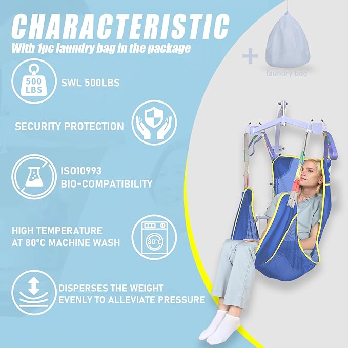 500lbs Mesh Full Body Sling for Lift - Patient Transfer Sling with Wide Pads for Elderly & Disabled,Compatible and Multi-Scene Transfer