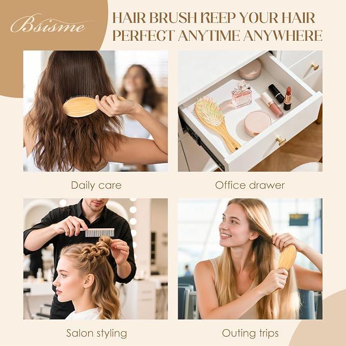 Boar Bristle Hair Brush, Natural Bamboo Paddle Detangler Hairbrush | Aanti static, scalp massage, smooths hair, boosts shine & health, works for women, men & kids thick thin curly wet dry hair