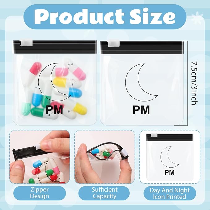Sherr 70 Pcs Pill Pouch Bag,Slide Lock Medicine Bag for Travel,Vivid Style