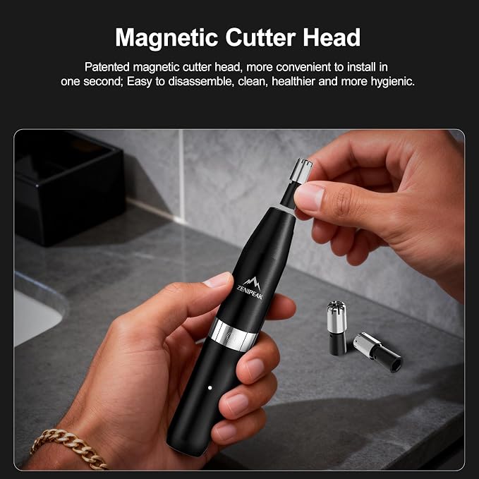 Professional Nose Hair Trimmer for Men & Women, USB-C Rechargeable Electric Ear & Nasal Clipper, Micro-Vacuum, Painless 8000 RPM, 3 Patented Magnetic Heads, Waterproof Travel Kit.