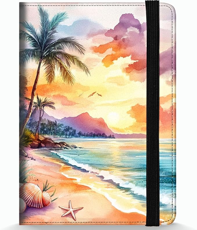 Passport Holder Wallet Cover Case,RFID Blocking Passport Cover,Large Capacity Travel Wallet with Multi Card Slots (Sunset Beach)