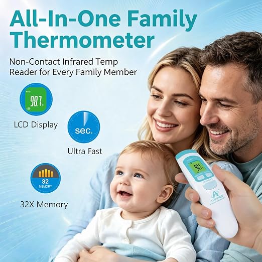 Non-Contact Medical Grade Forehead Thermometer, White | For Adults, Kids, Baby, Touchless Infrared, 1-Sec Reading, Fever Alarm