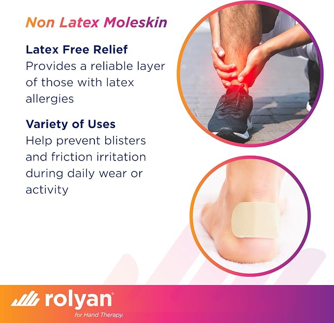 Rolyan Non-Latex Moleskin Roll, 12" x 5 yards, Beige, Padding with Paper Backed Adhesive, Cut to Fit for Splints, Braces, and Casts, Soft Flexible Tape for Blister Prevention & Skin Protection