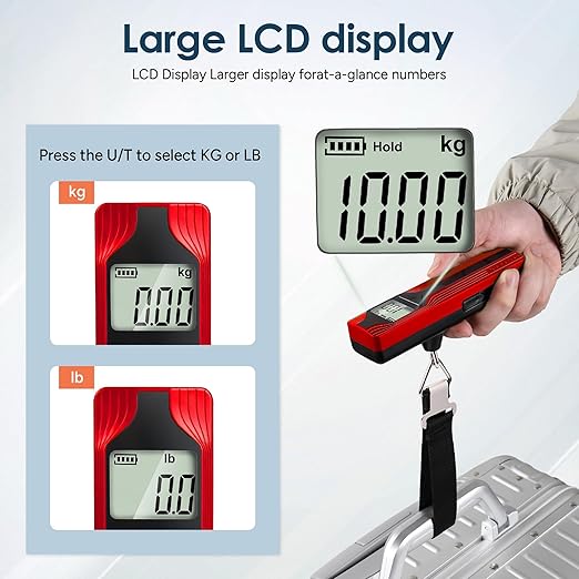 Battery-Free Luggage Scale – No Batteries Needed, Portable Digital Hanging Suitcase Weight Scale for Air Travel & Checked Bags, 110lb/50kg, LCD Display, Compact Travel Accessory