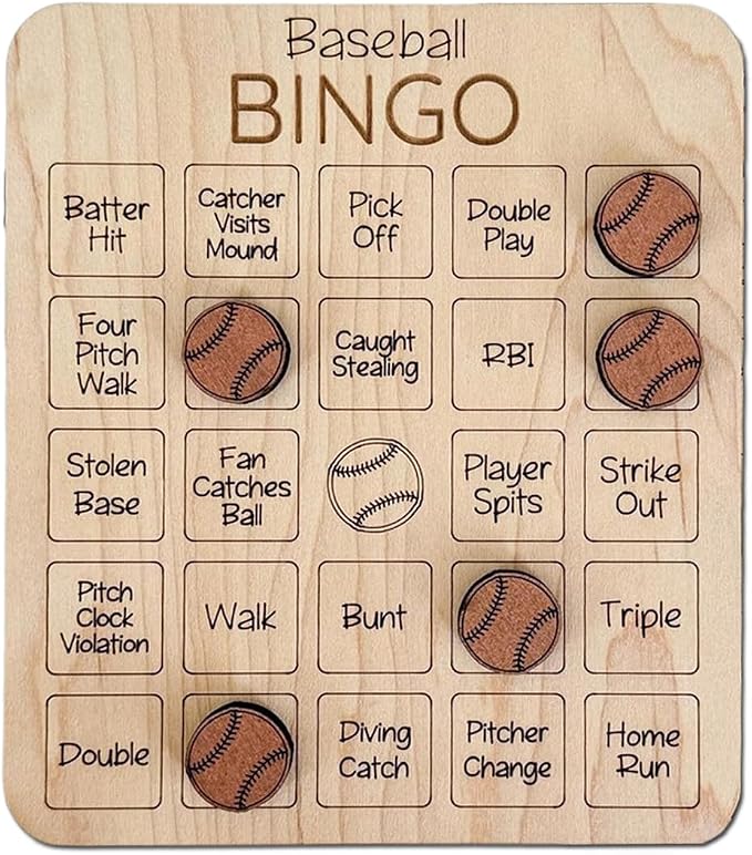 Sports Bingo Chess Game, Baseball Football Bingo Wooden Board Bingo Ball Game Set 4.3 * 5.1 inches, Adult Party Edition(Baseball)
