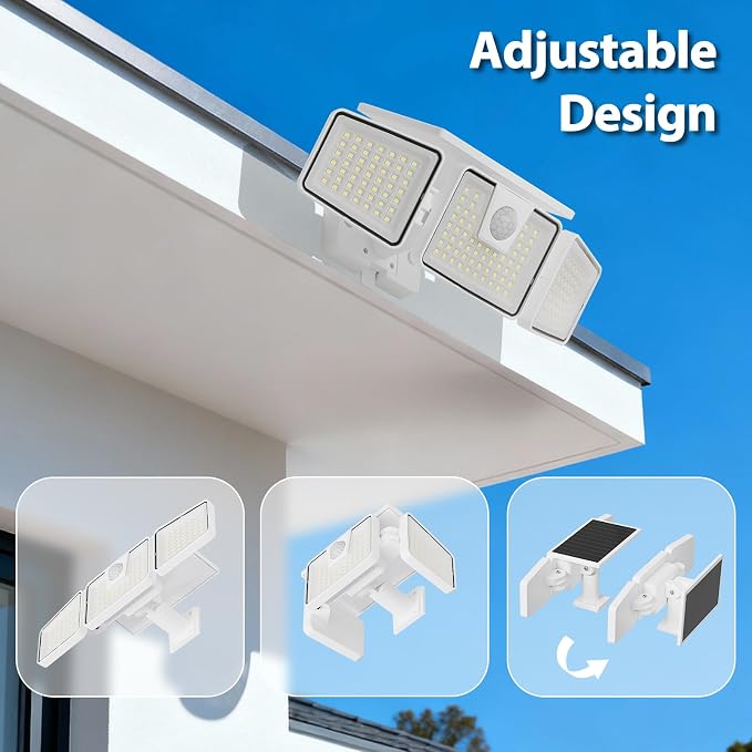 INCX Solar Lights Outdoor, 3000LM Motion Sensor Outdoor Lights, 2PCS, White | 3 Adjustable Heads; 156 LEDs; IP65 Weather Resistant; 6500K Daylight; Wide coverage for garages,yards,patios,and entryways