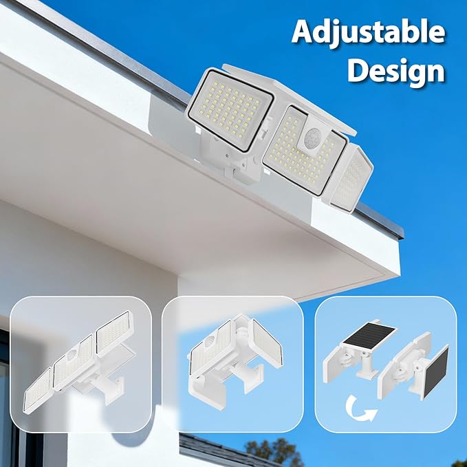 INCX Solar Lights Outdoor, 3000LM Motion Sensor Outdoor Lights, 4PCS, White | 3 Adjustable Heads; 156 LEDs; IP65 Weather Resistant; 6500K Daylight; Wide coverage for garages,yards,patios,and entryways