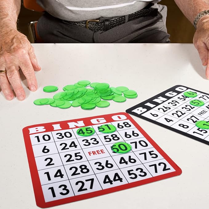 GSE Games & Sports Expert Green Bingo Chips, 2,000 Pieces 3/4-Inch High-Contrast Transparent Counting Chips for Bingo Games, Parties