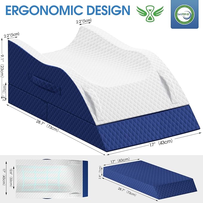 TranquilRelax Elevation Pillows for Leg After Surgery, Memory Foam Adjustable Wedge Pillow for Injury or Rest, Ankle Pillow for Sleeping Blood Circulation, Blue/Double Leg