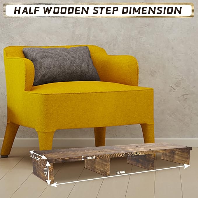39IN Long Wooden Step Stool for Elderly, Half Wooden Riser Step Stool for High Bed, Bathroom, Kitchen and Living Room, 400LBs Loading(39.0" L*11.5" W*4.6" H)