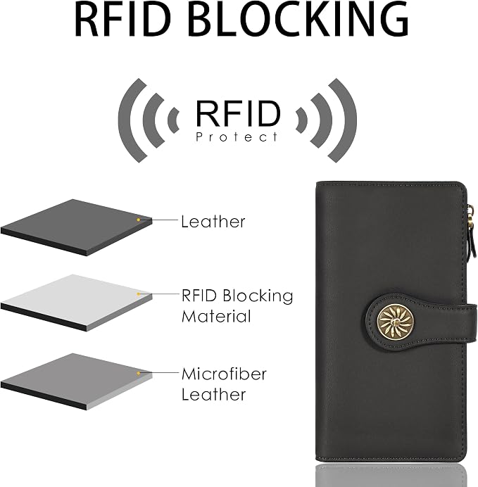 Travelambo Women's Wallet RFID Blocking Trifold Clutch Large Capacity Credit Card Holder Travel Purse
