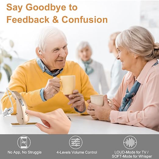 Hearing Aids, 16-Channel Digital Hearing Aids for Seniors, Rechargeable Hearing Aid for People with Hearing Loss, 4 Levels of Volume/Two Mode Noise Cancellation, Clear Sound and Easy to Use