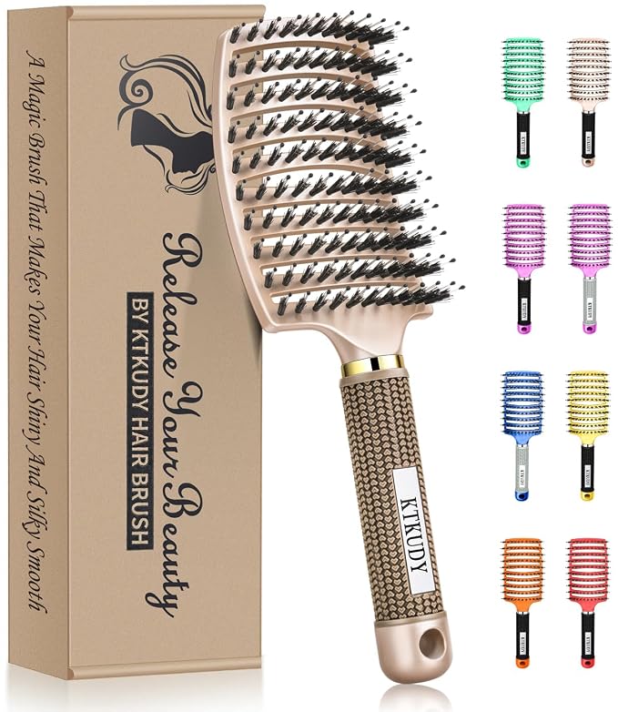 Detangling Brush for Women & Kids, Wet & Dry Hair, All Hair Types | Less pulling & breakage, Boar bristles tame frizz & add shine, Vents for faster blow-drying, Lightweight 4 oz, Non-slip grip