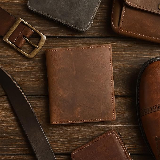 MARSHAL Bifold Leather RFID Blocking Wallet For Men & Women | Genuine Leather Holder With 20 Slots, 2 Bill Compartments & ID Window | Hipster wallet Money, Driver’s License, Travel & More (Vintage)