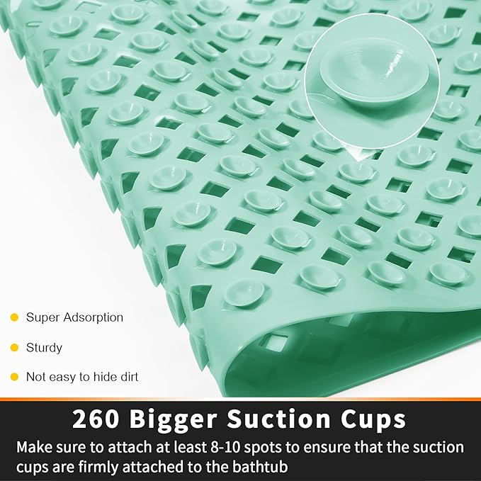 Yimobra Non Slip Bath Mat, Super Strong Suction Cups,34.5"x15.5"Long Tub Mat with Drain Holes, Machine Washable Fast Draining Shower Mats, Bathroom Essentials,MARRS Green