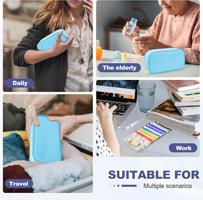 Weekly Pill Organizer 2 Times a Day – Timueetech A6 Waterproof 14 Pouch Bags for Travel, BPA-Free Medication Storage with Labels & Self-Sealing for Vitamins & Supplements, Blue