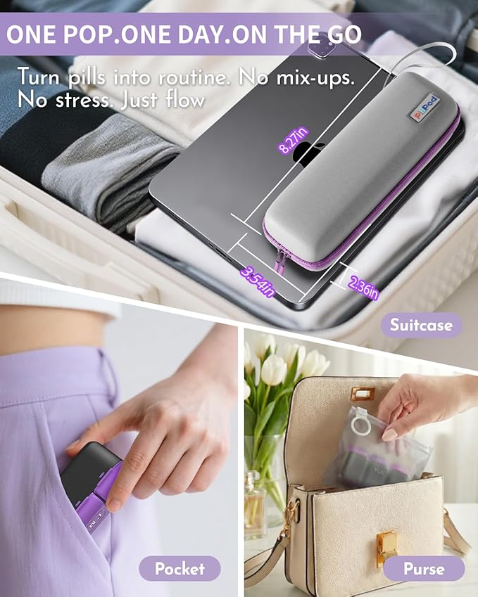 Weekly Pill Organizer, 7 Day Travel Medicine Pill case with Moisture-Proof Silicone Lid, Large AM PM Daily Pill Organizer 2 Times a Day for Vitamins & Supplements, Secure Zipper Pill Box(Purple)