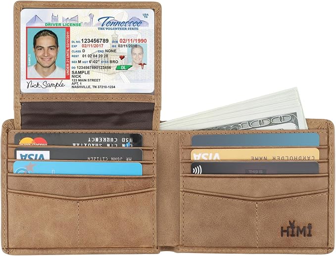 HIMI Wallet for Men-Genuine Leather RFID Blocking Bifold Stylish Wallet With 2 ID Window