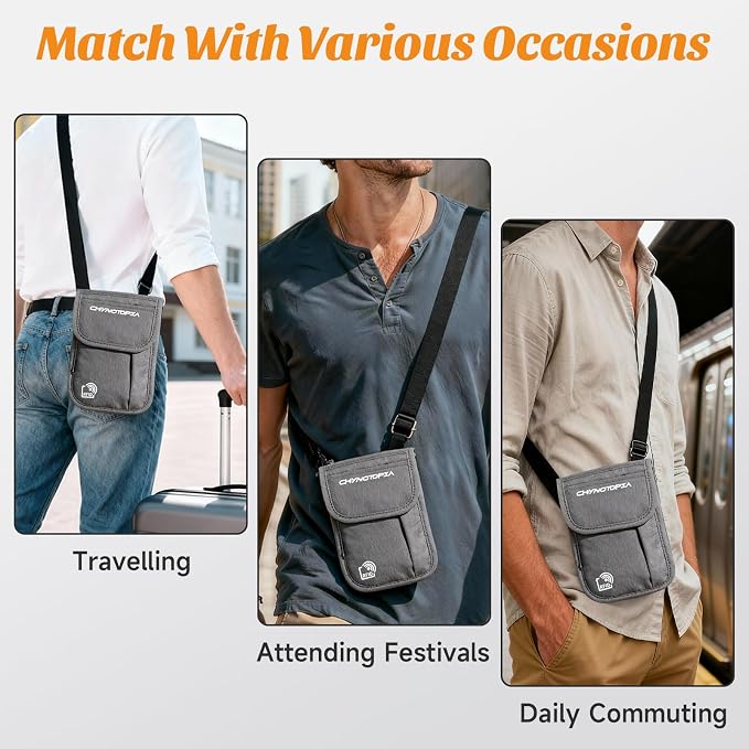 Neck Wallet & RFID Blocking Passport Holder for Travel – Waterproof Hidden Travel Wallet with Card Slots, Adjustable Strap, Portable Document Organizer for Men, Women (Gift) Grey