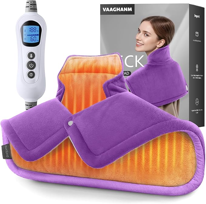VAAGHANM Heating Pad: Electric Heat Pad for Pain Relief-Weighted Instant Heating Pads for Neck and Shoulders-6 Heat Options & 6 Auto Timer Mode-Gifts for Mom Women -Purple
