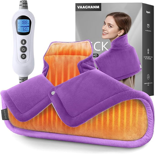 VAAGHANM Heating Pad: Electric Heat Pad for Pain Relief-Weighted Instant Heating Pads for Neck and Shoulders-6 Heat Options & 6 Auto Timer Mode-Gifts for Mom Women -Purple