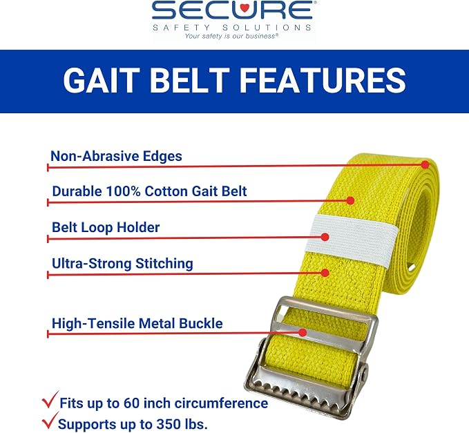 Secure Gait Belt for Seniors with Metal Buckle - Transfer and Walking Standing Aid Elderly, Physical Therapy, Nurses