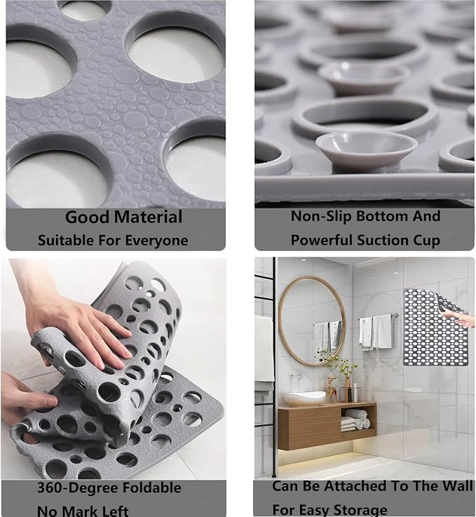 Casa and Beyond Shower Mat,Non Slip Bath Mat and Shower Mat with Suction Cups and Drain Holes,Bathroom Mat Easy to Clean Soft Machine Washable,Bathtub Mat Easy Dry&Cut (Pink,17" x 30"(Rectangular))